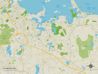 Political Map of Weymouth, MA Prints