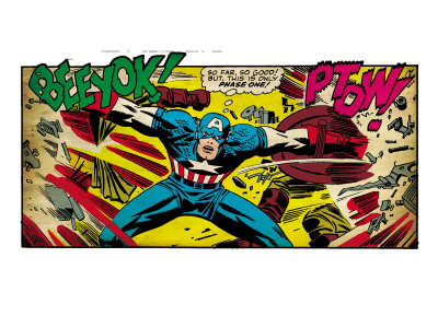 Marvel Comics Retro: Captain America Comic Panel, Fighting, Phase 1, So Far So Good! (aged) Premium Poster