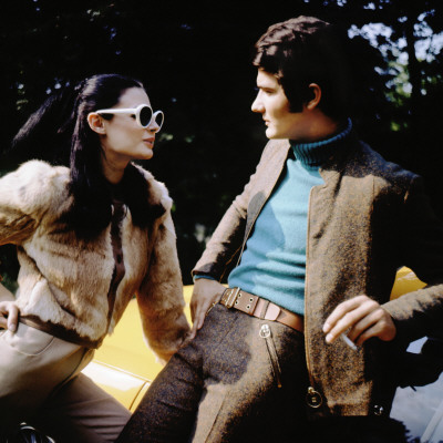 Retro Fashion Models 1970s, Couple, Coules, Fur, Brown Jacket Photographic Print