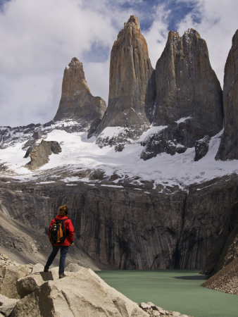 Torres Del Paine with Hiker in Foreground Photographic Print by John Elk III