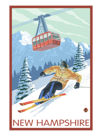 New Hampshire - Skier and Tram Prints by  Lantern Press