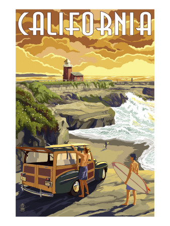 California Coast - Woody and Lighthouse Posters by  Lantern Press