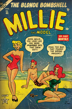 Marvel Comics Retro: Millie the Model Comic Book Cover No.45, in Bathing Suit, at the Beach (aged) Wall Mural