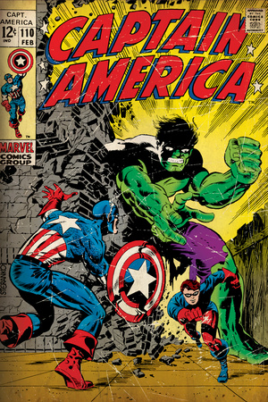 Marvel Comics Retro: Captain America Comic Book Cover No.110, with the Hulk and Bucky (aged) Wall Mural