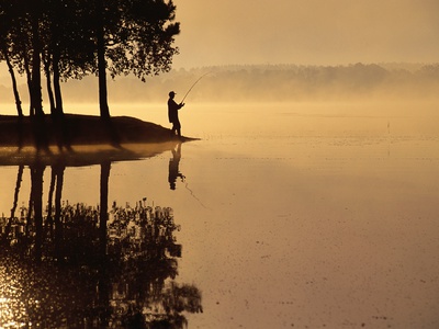 Man Fishing at Lake Photographic Print by Peter Beck