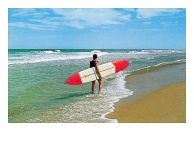 Surfer with Long Board, Retro Prints