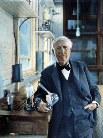 Thomas Edison (1847-1931). Photographed With His 'Edison Effect' Lamps in 1915 Photographic Print