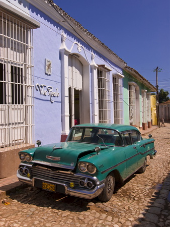 American Oldtimer in the Cobbled Streets of Trinidad Cuba West Indies 