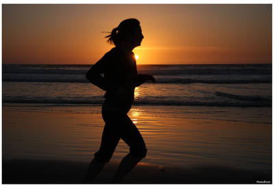 Sunset (Girl Running on Beach) Art Poster Print Prints