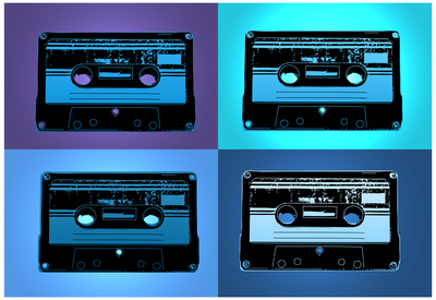 Audio Cassette Tapes Blue Pop Art Print Poster Photo
