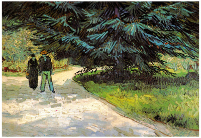 Vincent Van Gogh Public Garden with Couple and Blue Fir Tree Poet's Garden III Art Print Poster Print