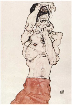 Egon Schiele (Male Nude with a red cloth) Art Poster Print Posters