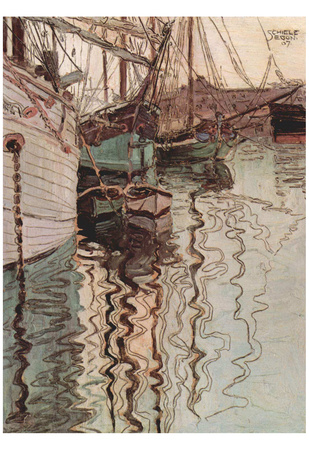 Egon Schiele (Sailboats in wellenbewegtem Water (The Port of Trieste)) Art Poster Print Prints