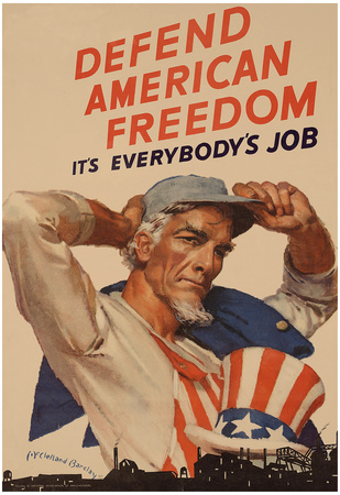 Uncle Sam Defend American Freedom It's Everybody's Job WWII War Propaganda Art Print Poster Poster