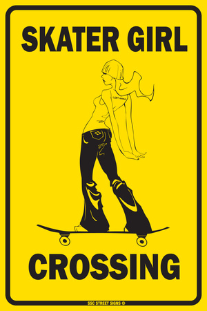 Skater Girl Crossing Tin Sign