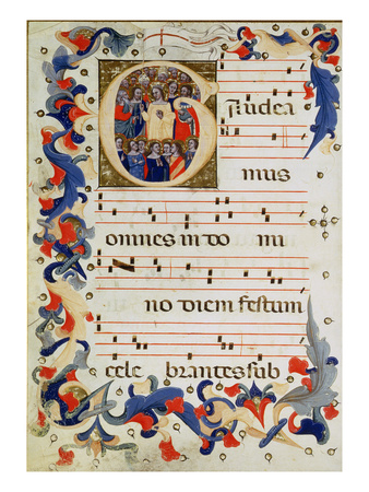 Page of Musical Notation with a Historiated Initial 'G' Depicting a Group of Saints with St. Ursula Giclee Print by  Italian