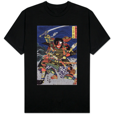 The Samurai Warriors Ichijo Jiro Tadanori and Notonokami Noritsune, Japanese Wood-Cut Print Shirt