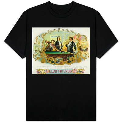 Club Friends Brand Cigar Box Label, Billards T-Shirt