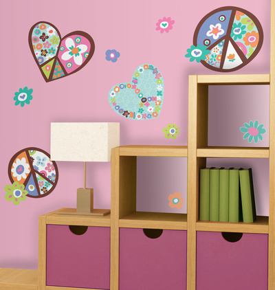 Heart & Flower Peace Signs Peel & Stick Wall Decals Wall Decal