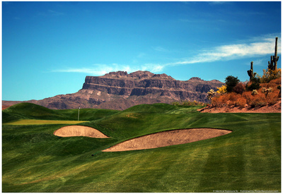 Golf Course at Foot of Mountain Range Scottsdale Arizona Prints