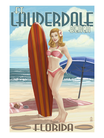 Ft. Lauderdale, Florida - Pinup Girl Surfing Posters by  Lantern Press