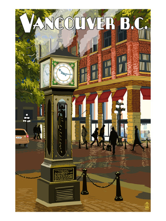Vancouver, BC - Steam Clock Reproduction d'art