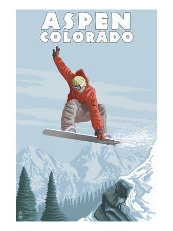 Jumping Snowboarder - Aspen, Colorado Posters by  Lantern Press