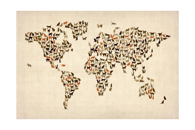 Cats Map of the World Map Premium Giclee Print by Michael Tompsett