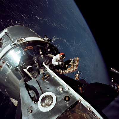 Apollo 9 Astronaut Dave Scott Stands in Open Hatch of Command Module Photo