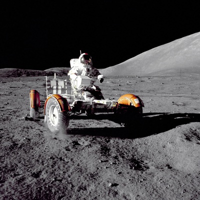 Apollo 17 Astronaut Eugene a Cernan Driving the Lunar Rover Photo