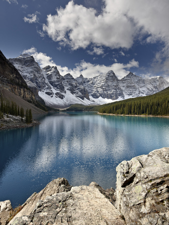 Moraine Lake in Fall with Fresh Snow, Banff Nat'l Park, UNESCO World Heritage Site, Alberta, Canada Photographic Print by James Hager