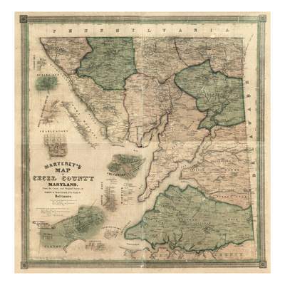 1858, Cecil County Wall Map, Maryland, United States Giclee Print