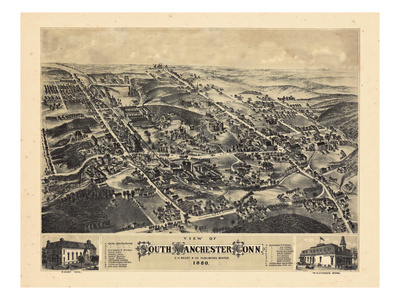 1880, South Manchester Bird's Eye View, Connecticut, United States Giclee Print