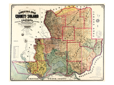 1890, Solano County Wall Map, California, United States Giclee Print