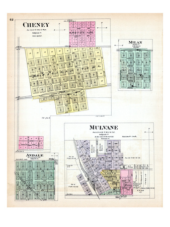 1887, Cheney, Milan, Andale, Mulvane, Kansas, United States Giclee Print