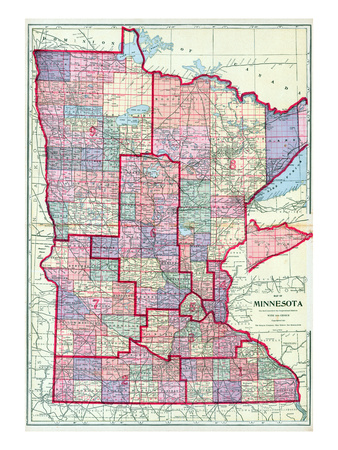 1912, Minnesota State Map, Minnesota, United States Giclee Print