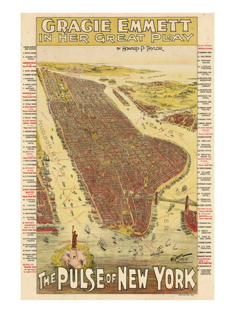 1891, New York City 1891 Bird's Eye View on Playbill, New York, United States Giclee Print