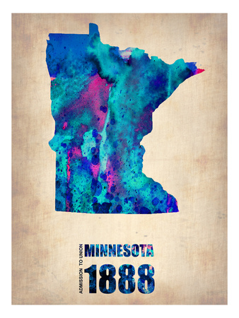 Minnesota Watercolor Map Art by  NaxArt