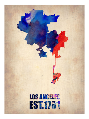 Los Angeles Watercolor Map 1 Prints by  NaxArt