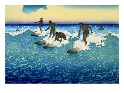 Multiple Surfers Catching Wave Prints