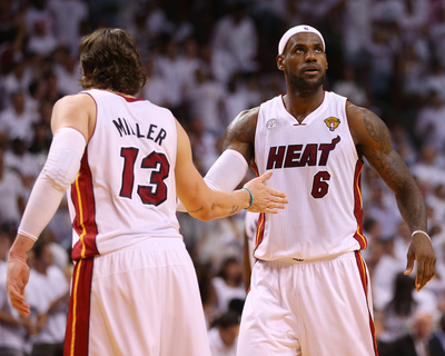 Miami, FL - June 20: LeBron James and Mike Miller Photo by Mike Ehrmann