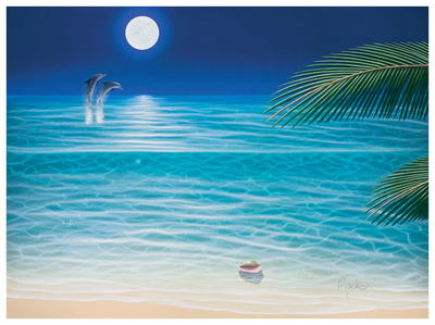 Palmiers au clair de lune Reproduction d'art