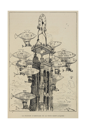 Flying Machines in the Shape Of Fish Giclee Print by Albert Robida