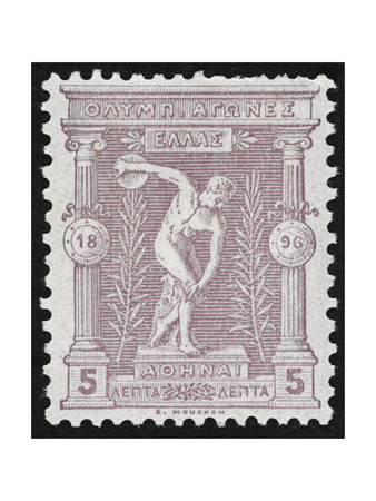 A Discus Thrower. Greece 1896 Olympic Games 5 Lepta Unused - Philatelic Collections, Giclee Print