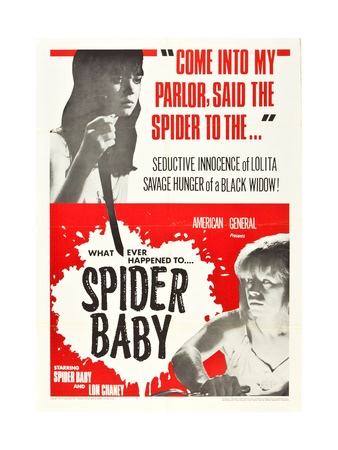 SPIDER BABY, top: Jill Banner, bottom: Beverly Washburn on 1968 poster art, 1964 Poster