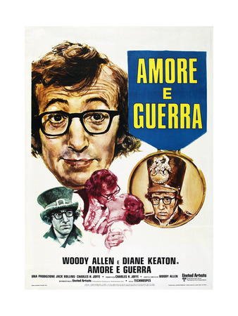 LOVE AND DEATH, (aka AMORE E GUERRA), French poster, Woody Allen, Diane Keaton (kissing), 1975 Poster