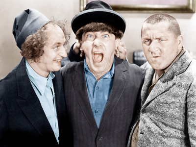 The Three Stooges, from left: Larry Fine, Moe Howard, Curly Howard, ca. 1943 Photo