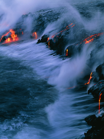 Molten Lava Flowing Into the Ocean Photographic Print by Brad Lewis