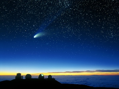 Hale-Bopp Comet And Telescope Domes Photographic Print by David Nunuk