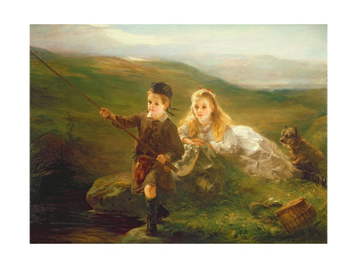 Two Children Fishing in Scotland Giclee Print by Otto Leyde